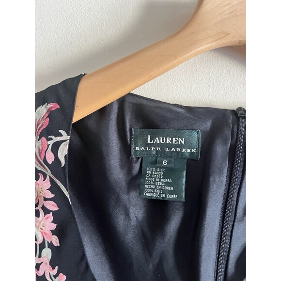 VINTAGE Lauren RALPH LAUREN Silk Slip Midi Dress Floral Black 2 90’s Y2K Cottage - Picture 2 of 3